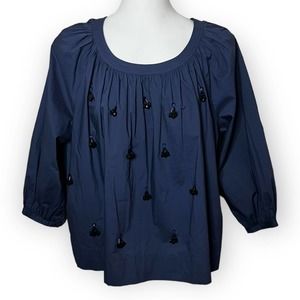 J. Crew Women's Midnight Blue The Perfect Embellished Beaded Blouse, Top Size S